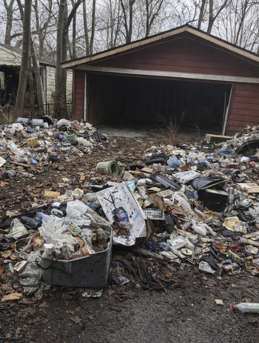 Property covered in junk and trash before cleanout Detroit